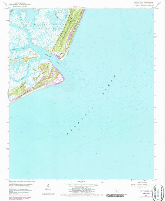 Classic USGS Fripp Inlet South Carolina 7.5'x7.5' Topo Map Image