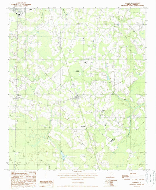 Classic USGS Furman South Carolina 7.5'x7.5' Topo Map Image