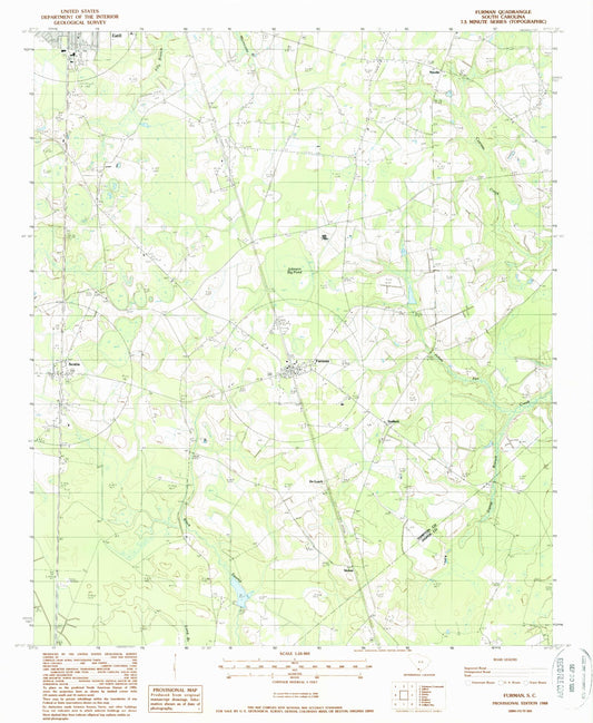 Classic USGS Furman South Carolina 7.5'x7.5' Topo Map Image
