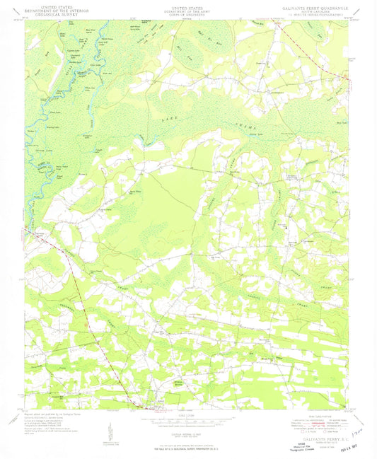 Classic USGS Galivants Ferry South Carolina 7.5'x7.5' Topo Map Image