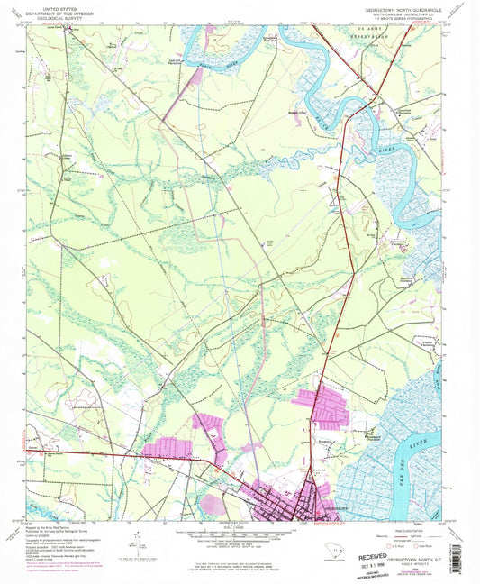 Classic USGS Georgetown North South Carolina 7.5'x7.5' Topo Map Image