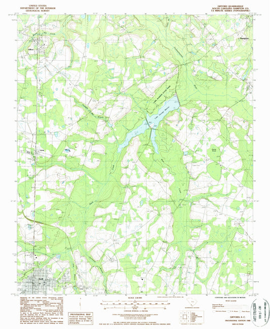 Classic USGS Gifford South Carolina 7.5'x7.5' Topo Map Image