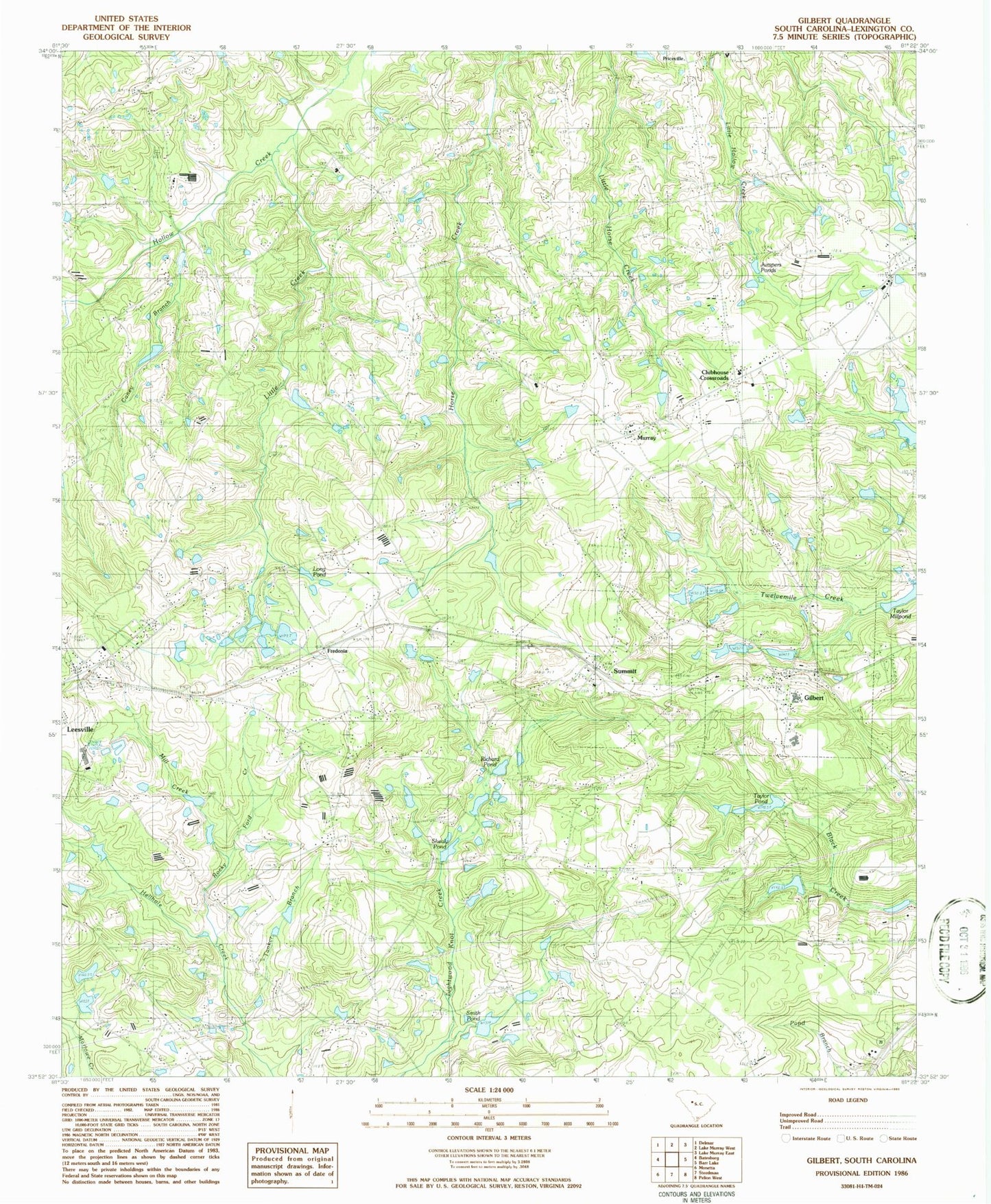 Classic USGS Gilbert South Carolina 7.5'x7.5' Topo Map Image