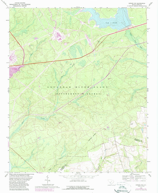 Classic USGS Girard NE South Carolina 7.5'x7.5' Topo Map Image