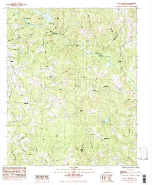 Classic USGS Glenn Springs South Carolina 7.5'x7.5' Topo Map Image