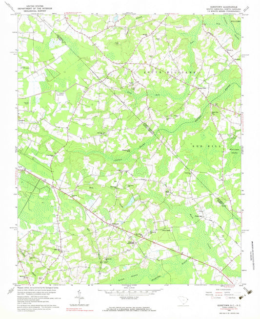 Classic USGS Goretown South Carolina 7.5'x7.5' Topo Map Image