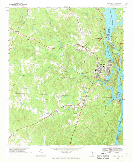 Classic USGS Great Falls South Carolina 7.5'x7.5' Topo Map Image