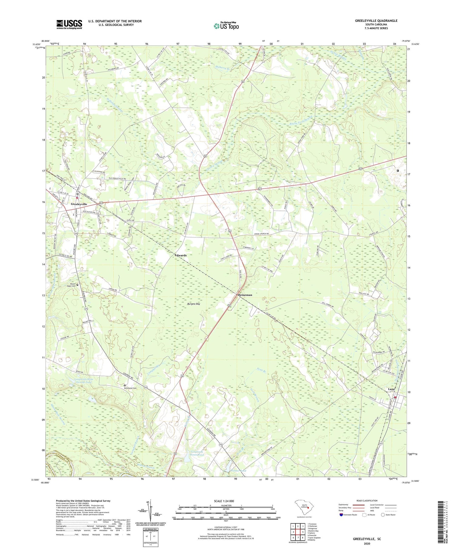 Greeleyville South Carolina US Topo Map Image
