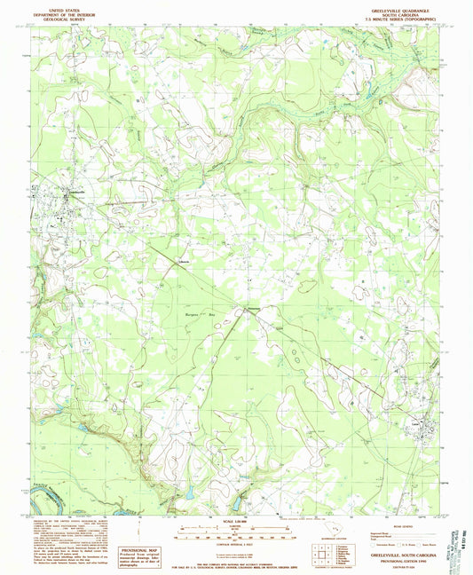 Classic USGS Greeleyville South Carolina 7.5'x7.5' Topo Map Image