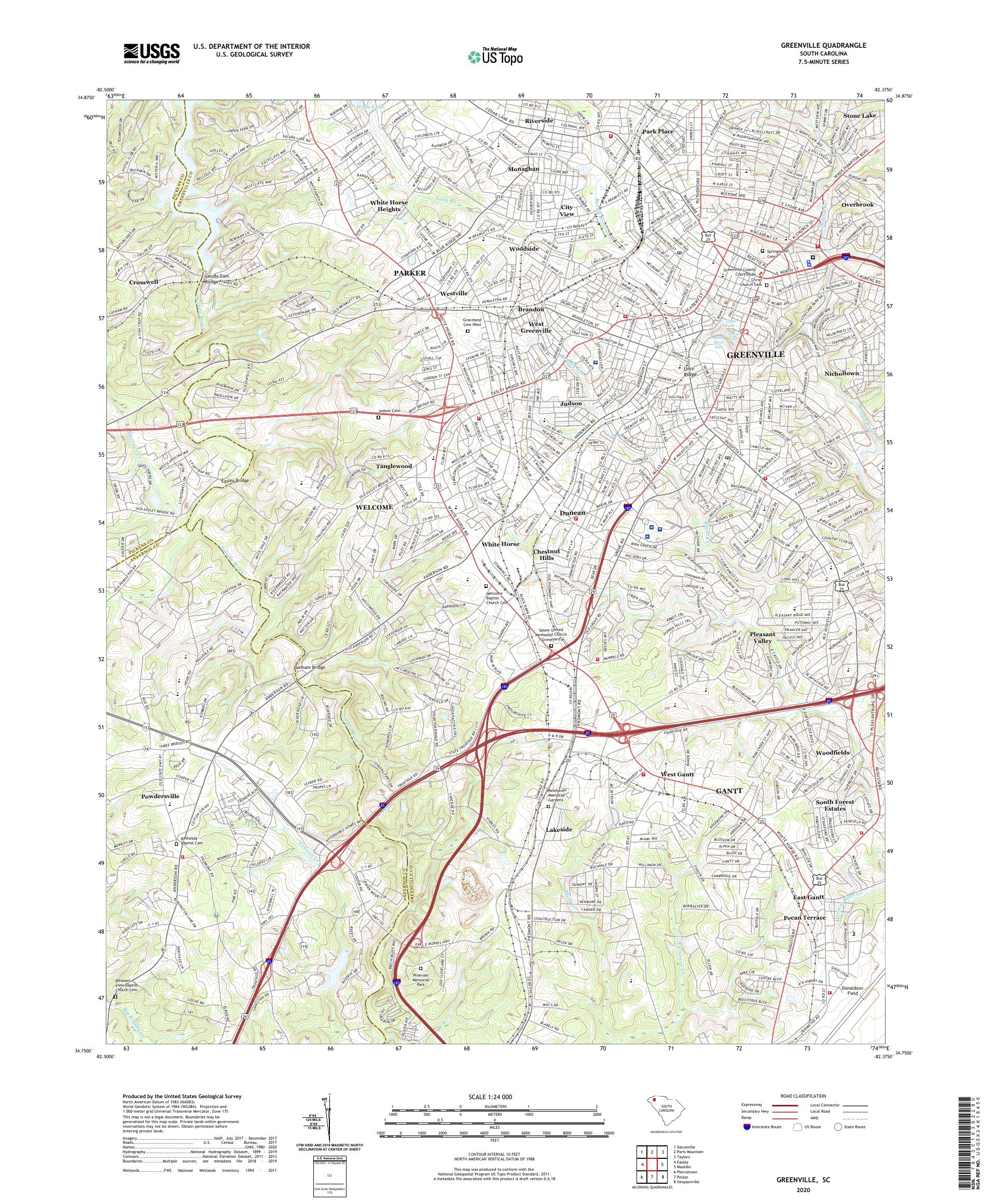 Greenville South Carolina US Topo Map – MyTopo Map Store