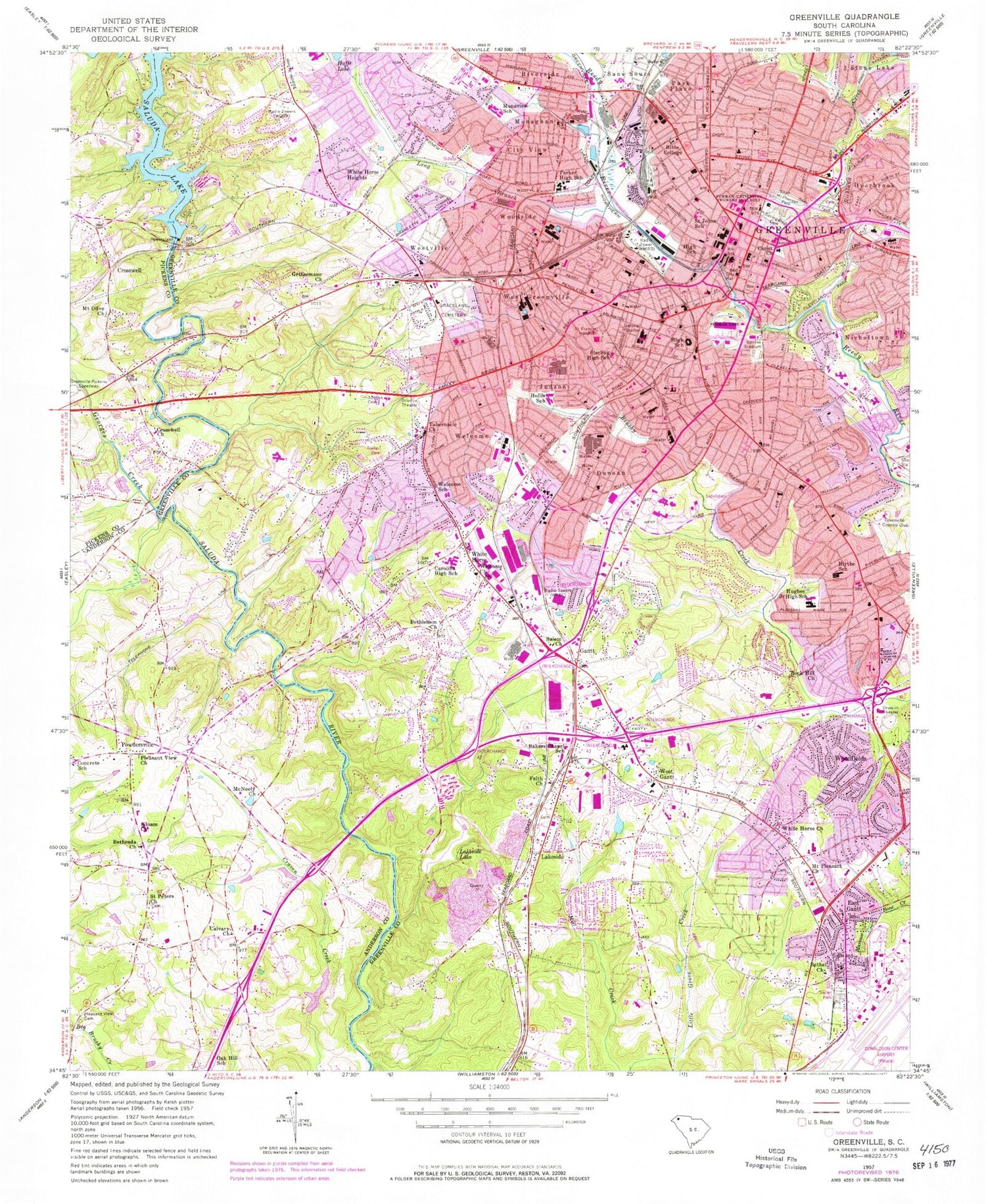 Classic USGS Greenville South Carolina 7.5'x7.5' Topo Map Image