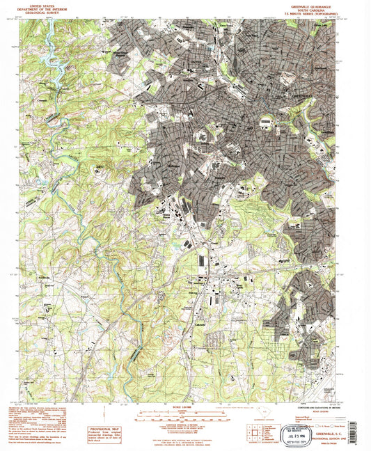 Classic USGS Greenville South Carolina 7.5'x7.5' Topo Map Image