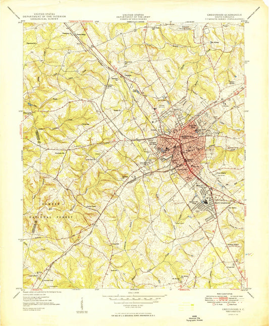 Classic USGS Greenwood South Carolina 7.5'x7.5' Topo Map Image