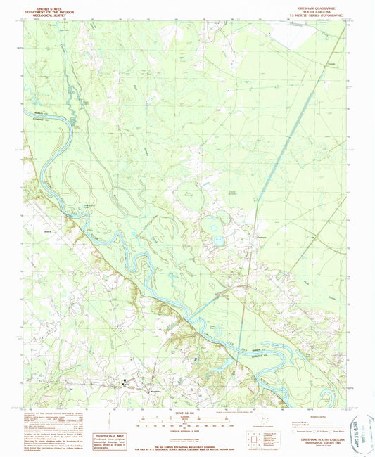 Classic USGS Gresham South Carolina 7.5'x7.5' Topo Map Image