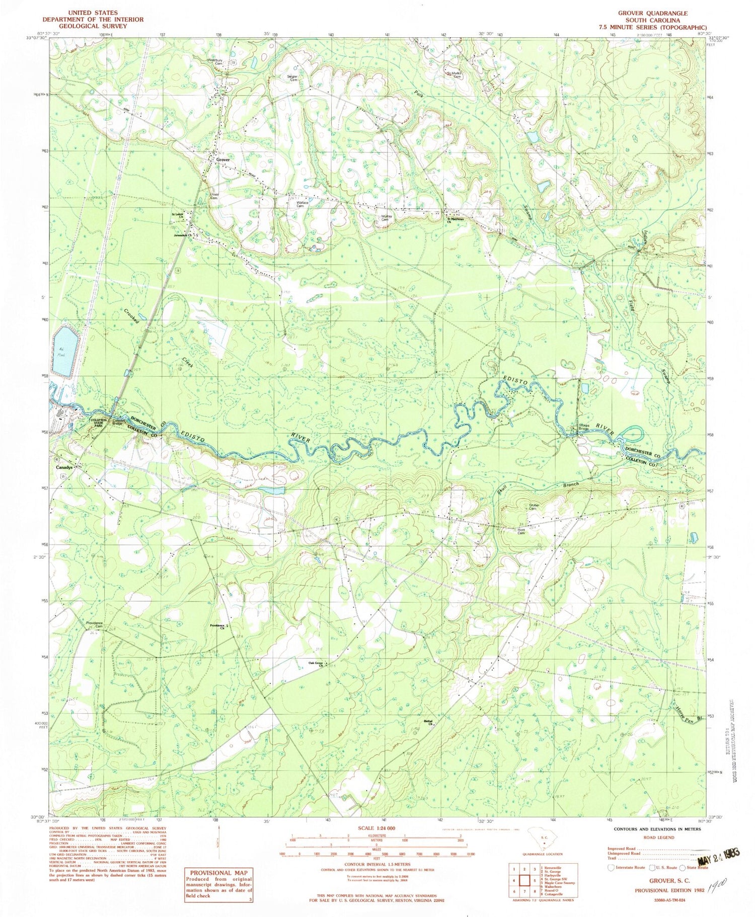 Classic USGS Canadys South Carolina 7.5'x7.5' Topo Map Image