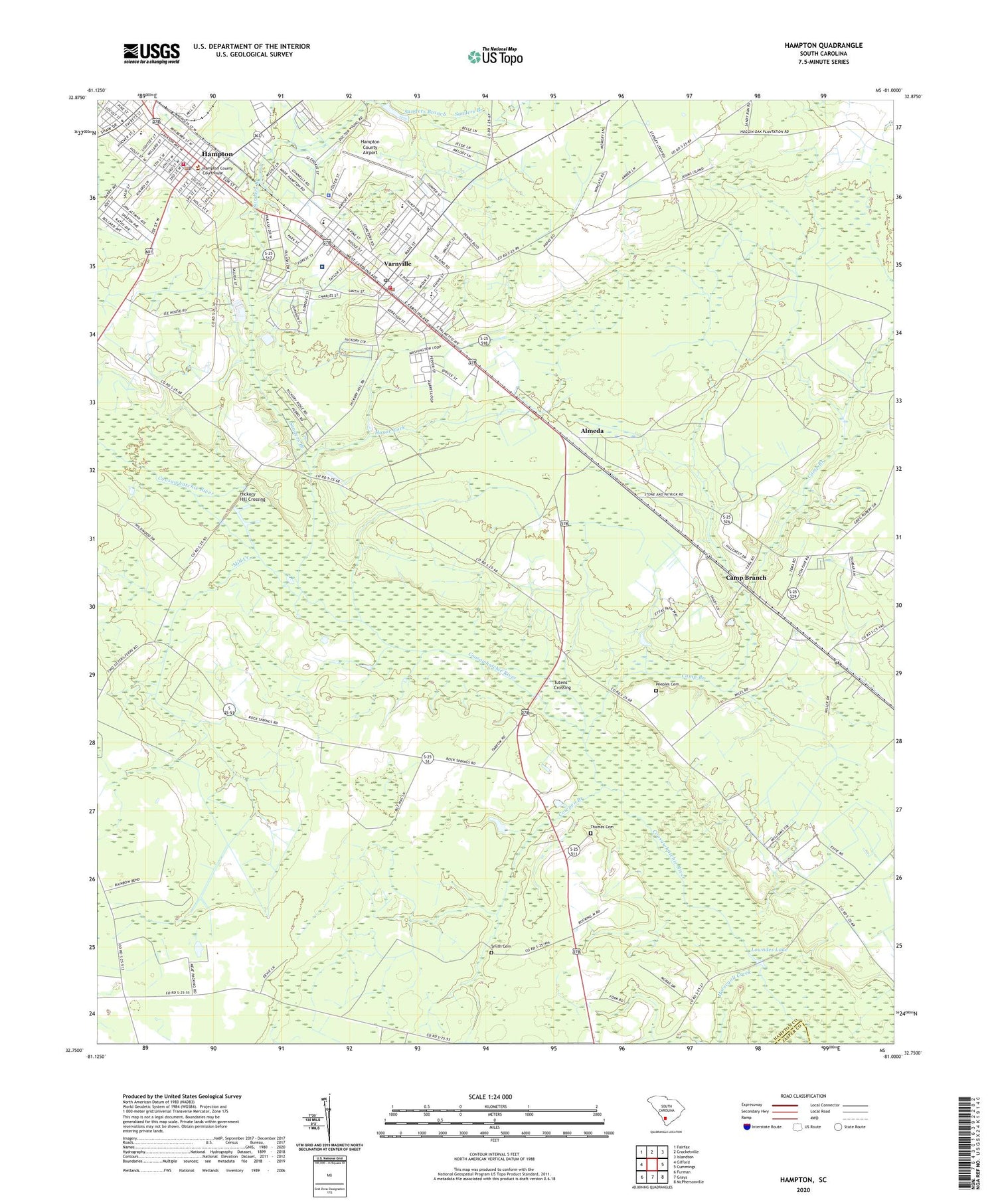 Hampton South Carolina US Topo Map Image