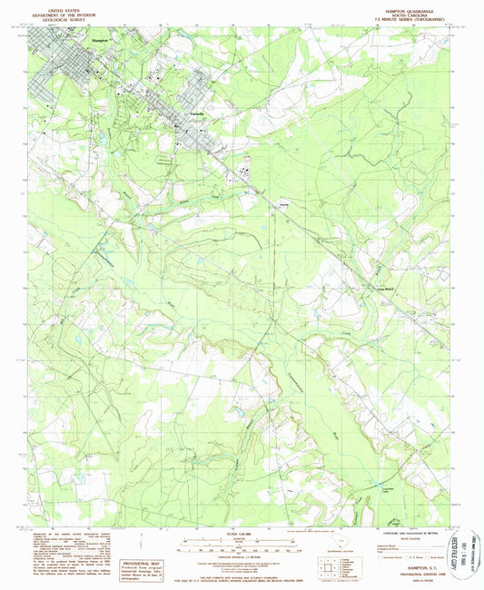 Classic USGS Hampton South Carolina 7.5'x7.5' Topo Map Image