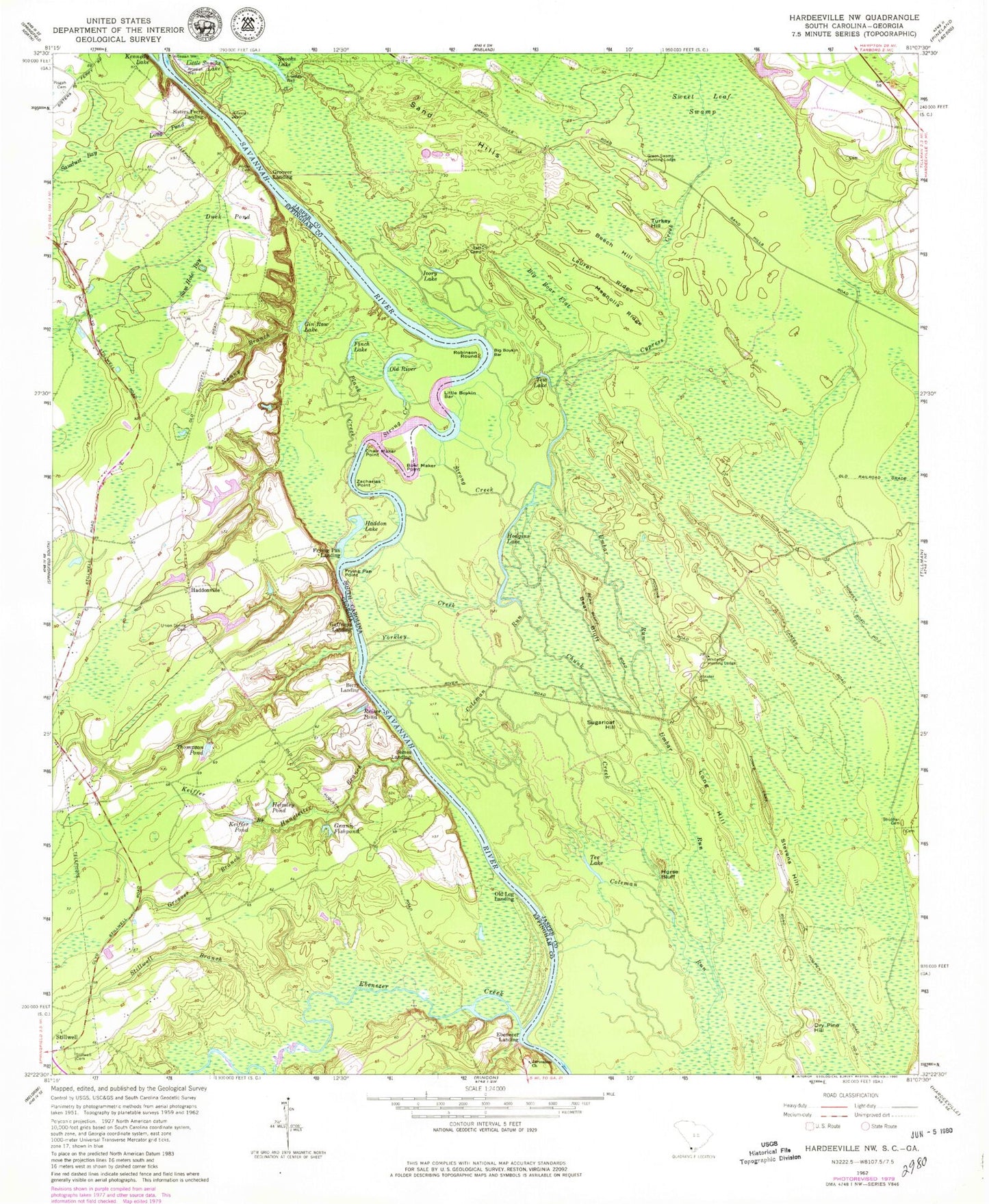 Classic USGS Hardeeville NW South Carolina 7.5'x7.5' Topo Map Image