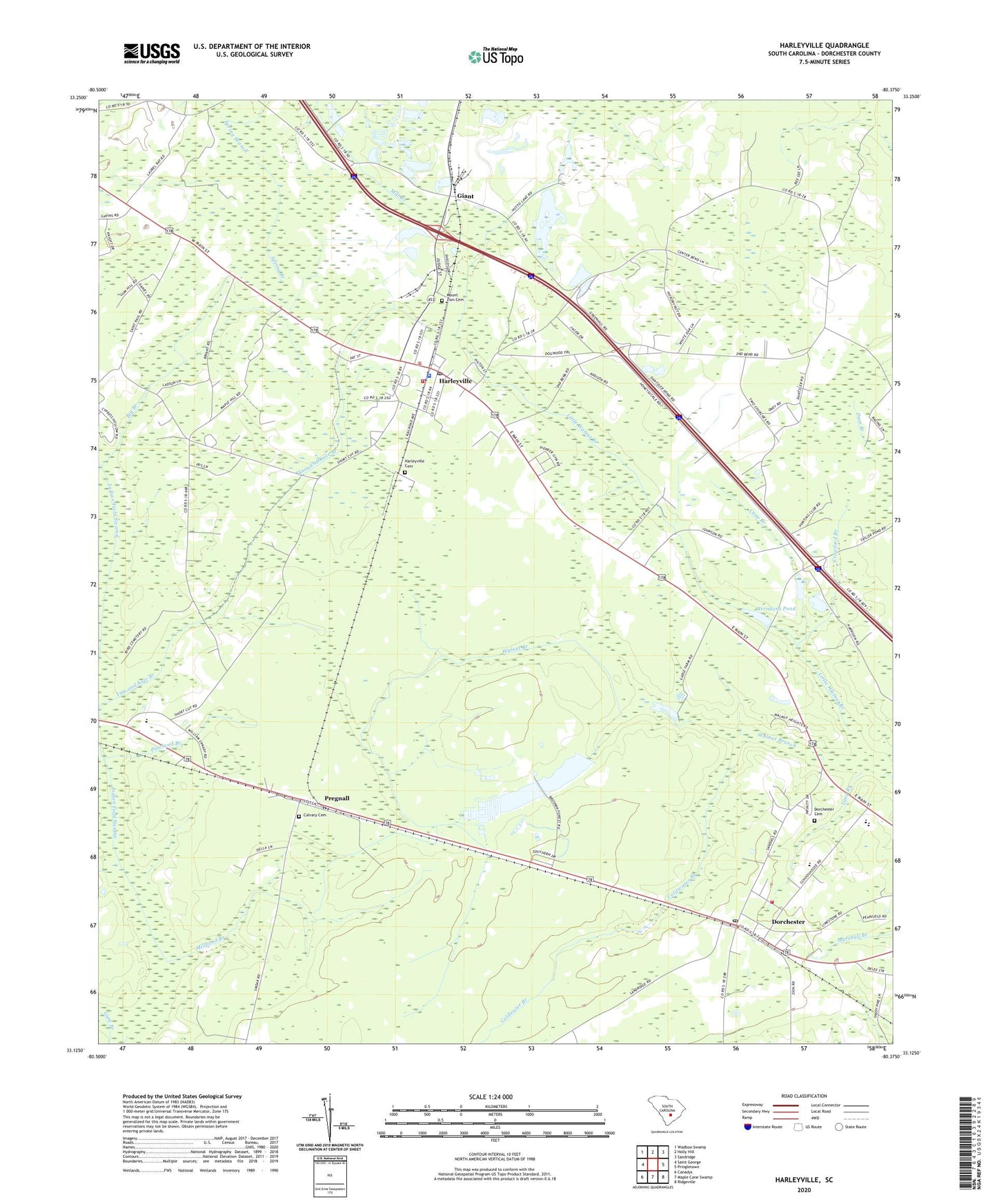 Harleyville South Carolina US Topo Map Image