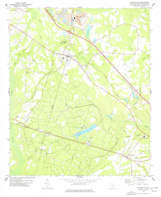 Classic USGS Harleyville South Carolina 7.5'x7.5' Topo Map Image