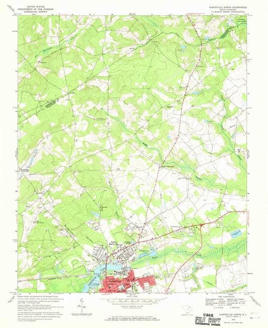 Classic USGS Hartsville North South Carolina 7.5'x7.5' Topo Map Image