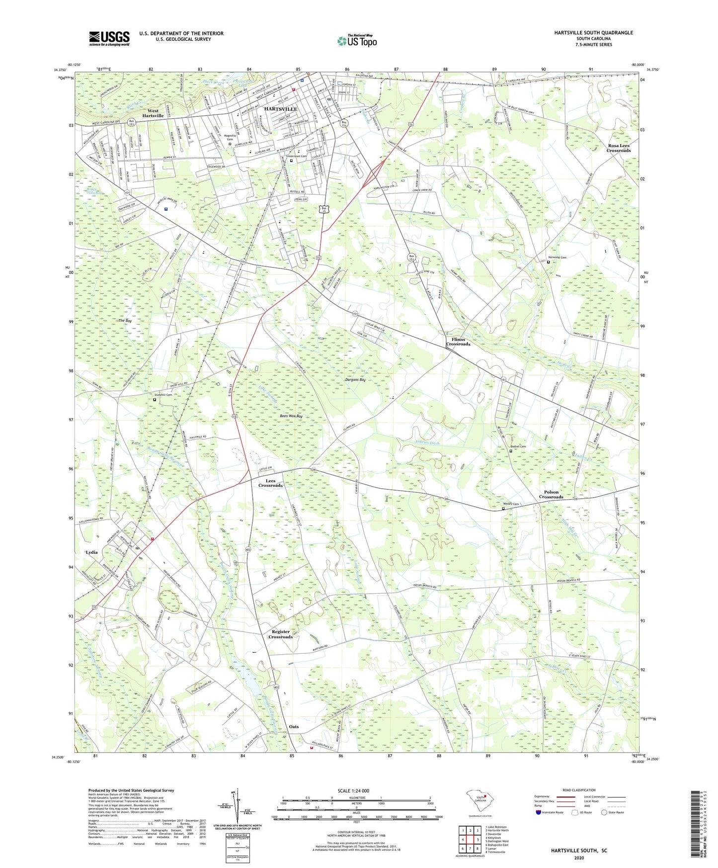 Hartsville South South Carolina US Topo Map Image
