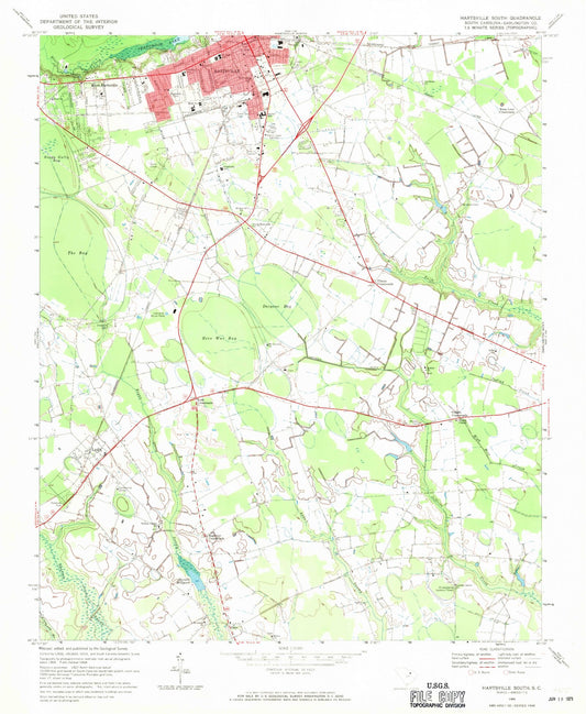 Classic USGS Hartsville South South Carolina 7.5'x7.5' Topo Map Image