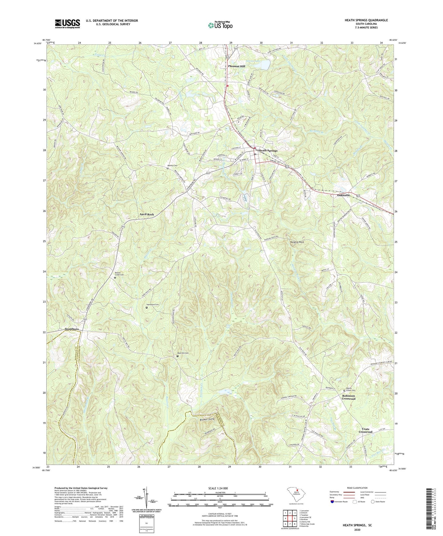 Heath Springs South Carolina US Topo Map Image