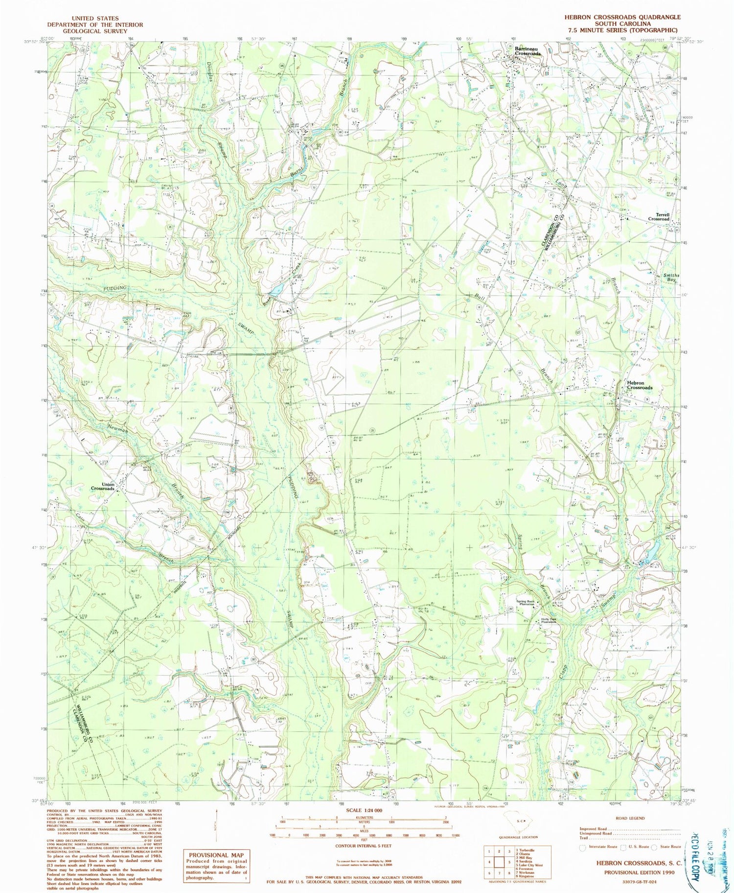 Classic USGS Hebron Crossroads South Carolina 7.5'x7.5' Topo Map Image