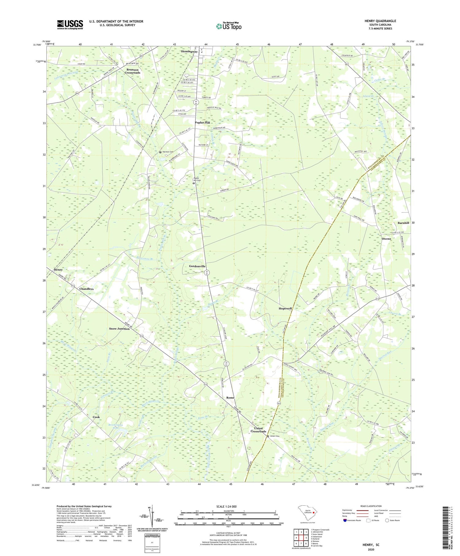 Henry South Carolina US Topo Map Image