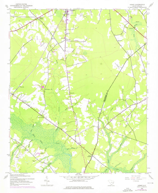 Classic USGS Henry South Carolina 7.5'x7.5' Topo Map Image