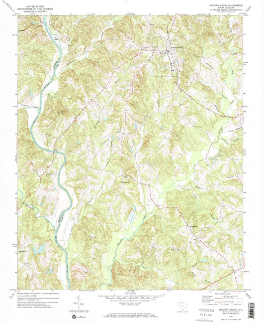 Classic USGS Hickory Grove South Carolina 7.5'x7.5' Topo Map Image