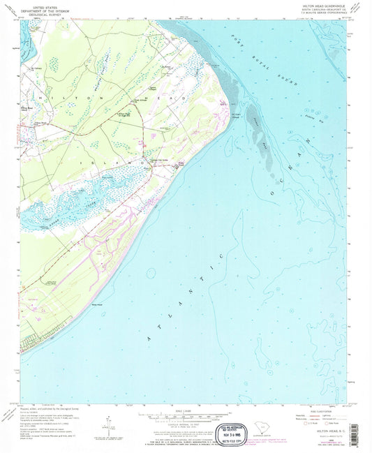 Classic USGS Hilton Head South Carolina 7.5'x7.5' Topo Map Image