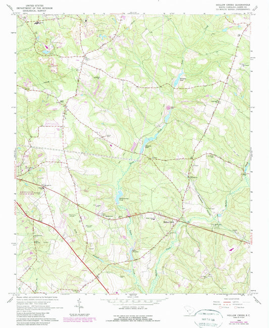 Classic USGS Hollow Creek South Carolina 7.5'x7.5' Topo Map Image