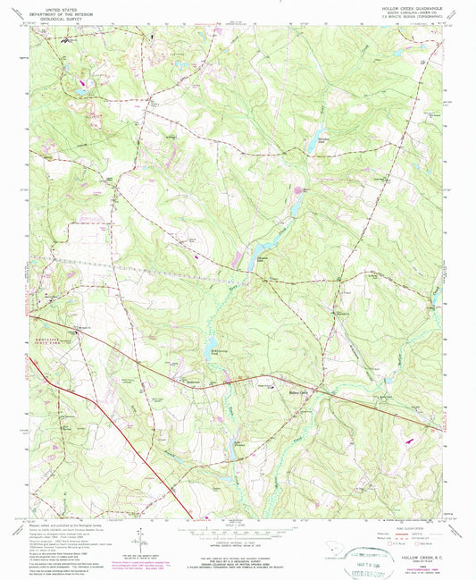 Classic USGS Hollow Creek South Carolina 7.5'x7.5' Topo Map Image