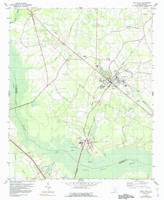 Classic USGS Holly Hill South Carolina 7.5'x7.5' Topo Map Image