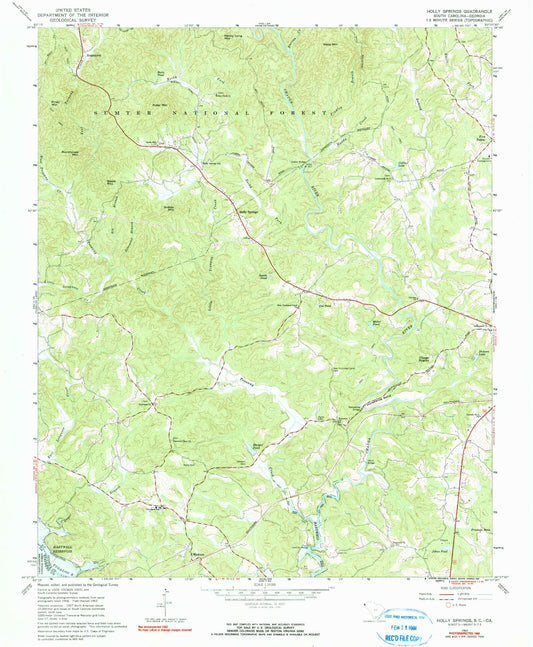 Classic USGS Holly Springs South Carolina 7.5'x7.5' Topo Map Image