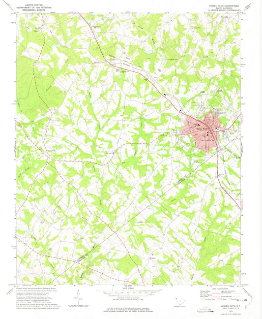 Classic USGS Honea Path South Carolina 7.5'x7.5' Topo Map Image