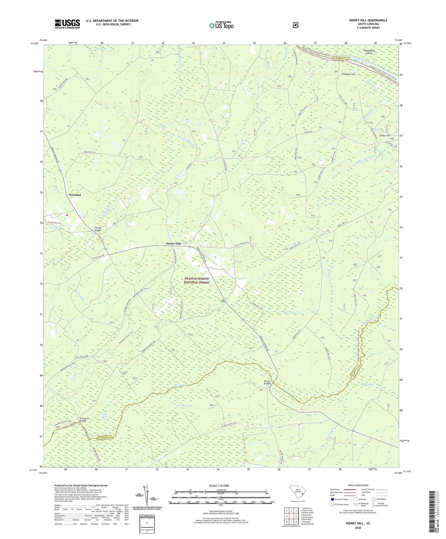 Honey Hill South Carolina US Topo Map Image