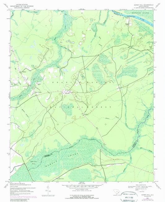 Classic USGS Honey Hill South Carolina 7.5'x7.5' Topo Map Image