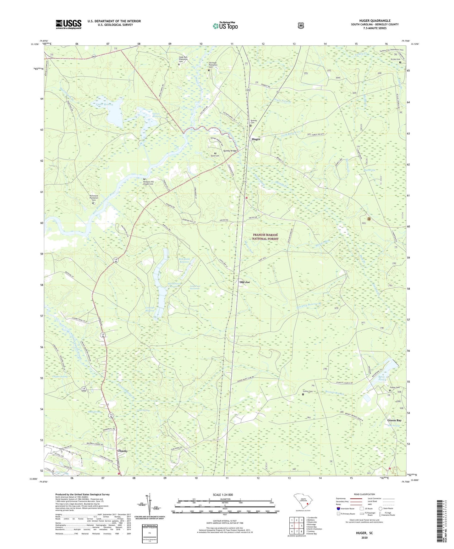Huger South Carolina US Topo Map Image