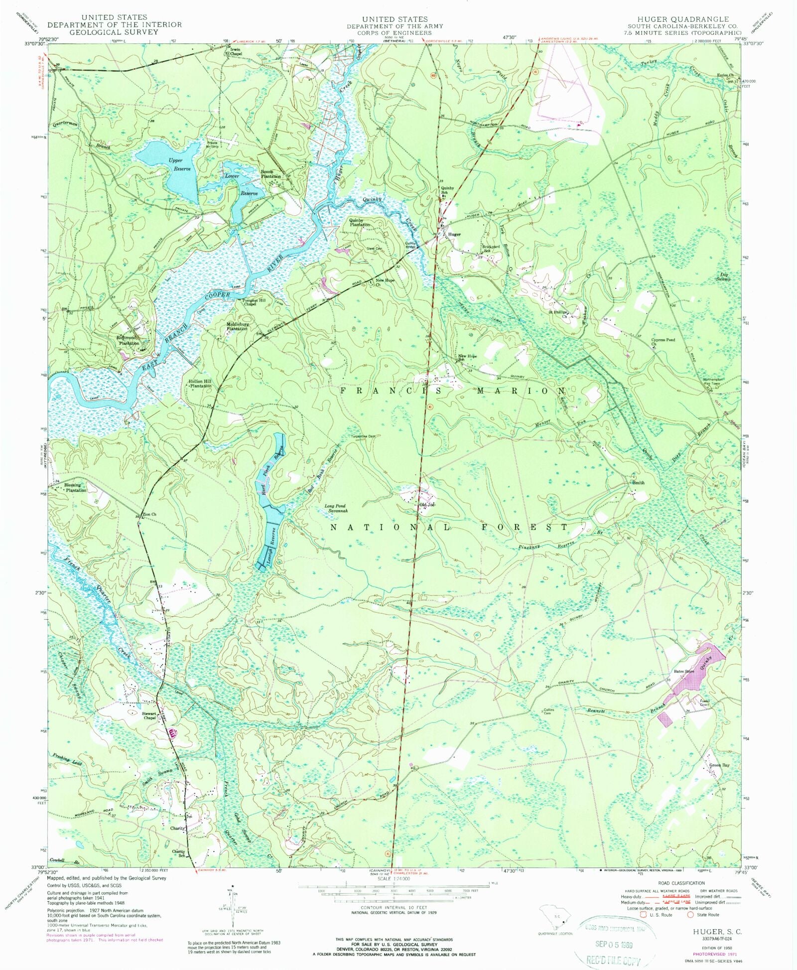 Classic USGS Huger South Carolina 7.5'x7.5' Topo Map – MyTopo Map Store