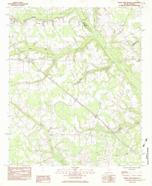 Classic USGS Indian Camp Branch South Carolina 7.5'x7.5' Topo Map Image