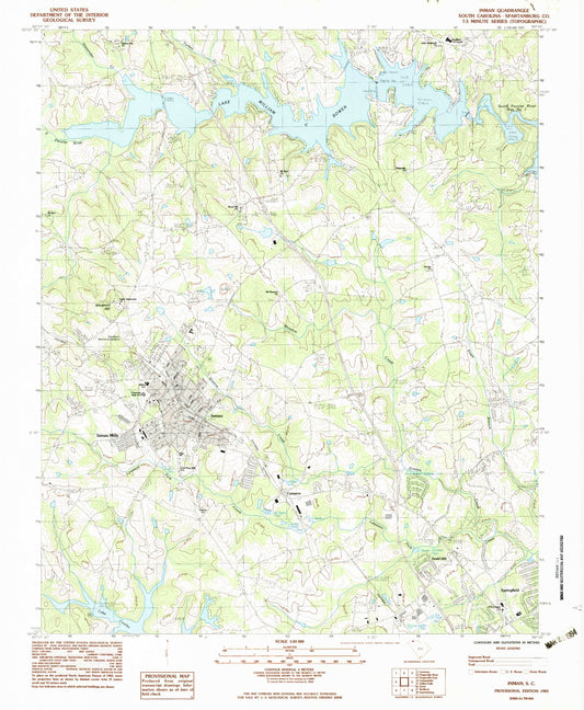 Classic USGS Inman South Carolina 7.5'x7.5' Topo Map Image