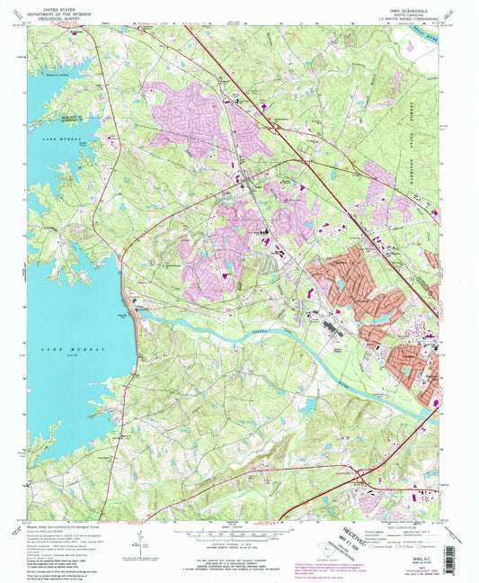 Classic USGS Irmo South Carolina 7.5'x7.5' Topo Map Image
