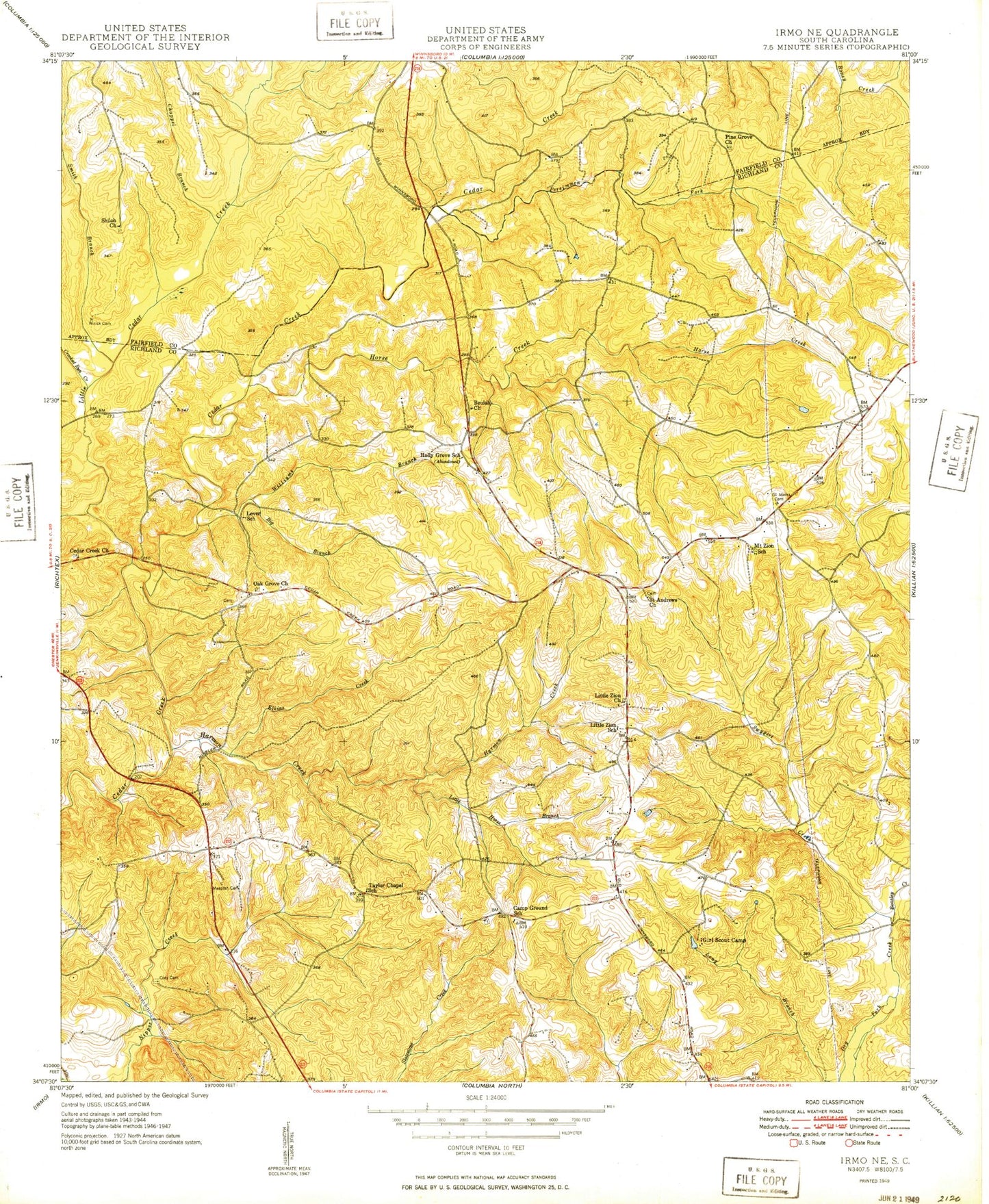Classic USGS Irmo NE South Carolina 7.5'x7.5' Topo Map Image