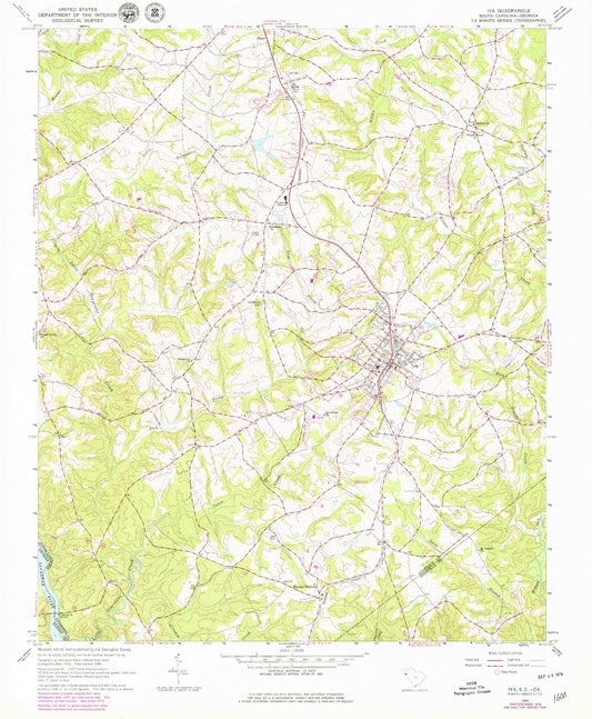 Classic USGS Iva South Carolina 7.5'x7.5' Topo Map Image