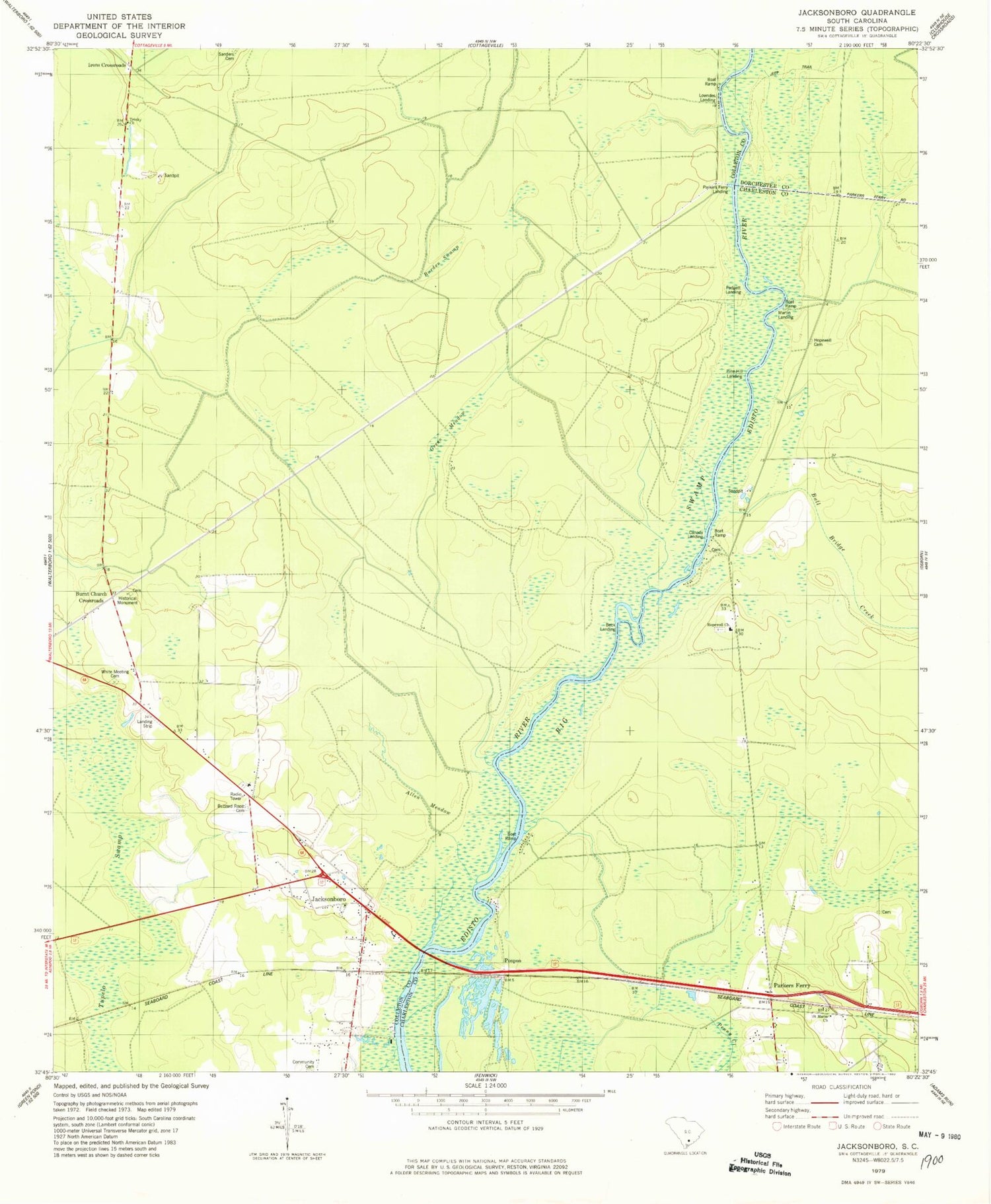 Classic USGS Jacksonboro South Carolina 7.5'x7.5' Topo Map Image
