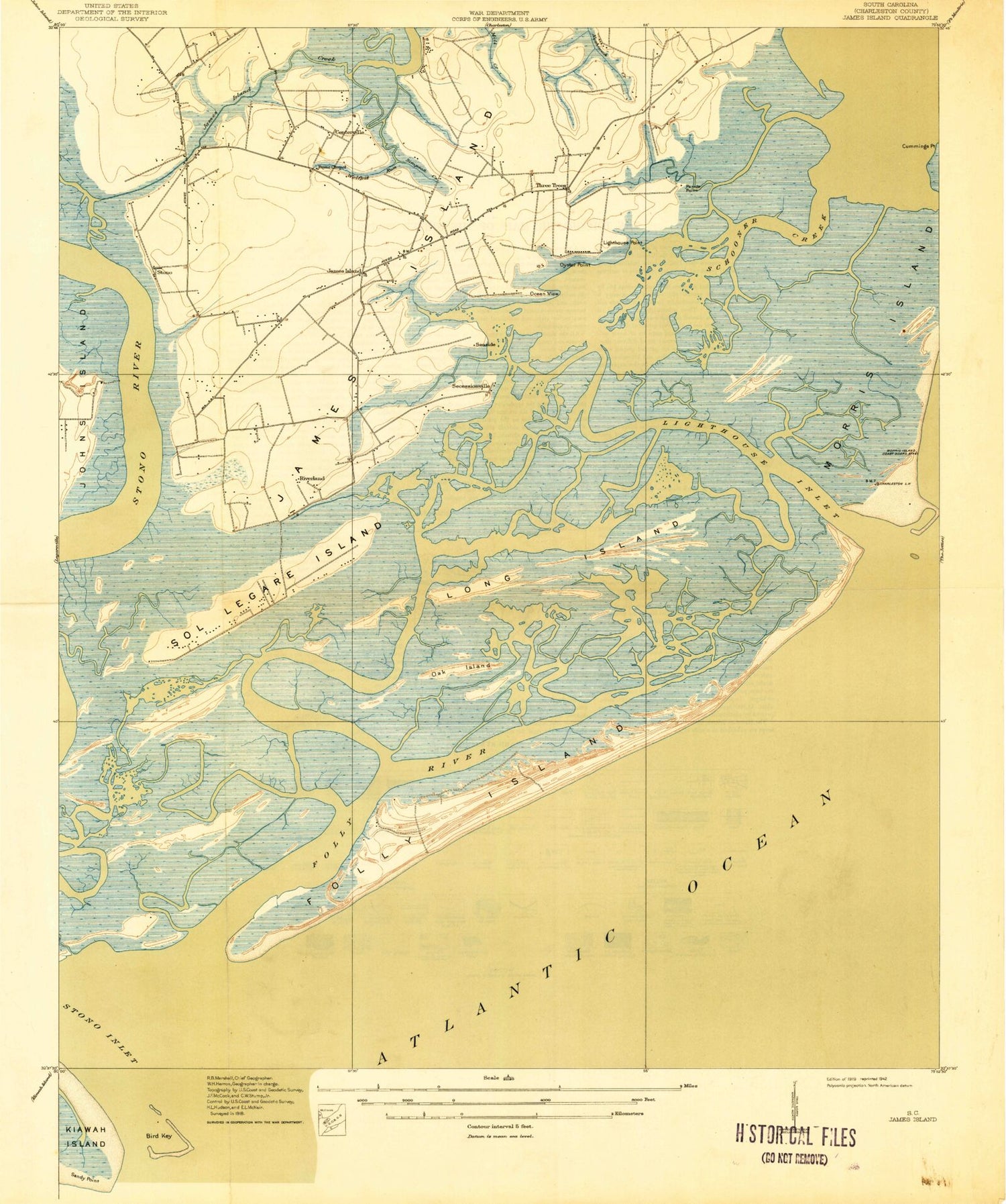 Classic USGS James Island South Carolina 7.5'x7.5' Topo Map Image