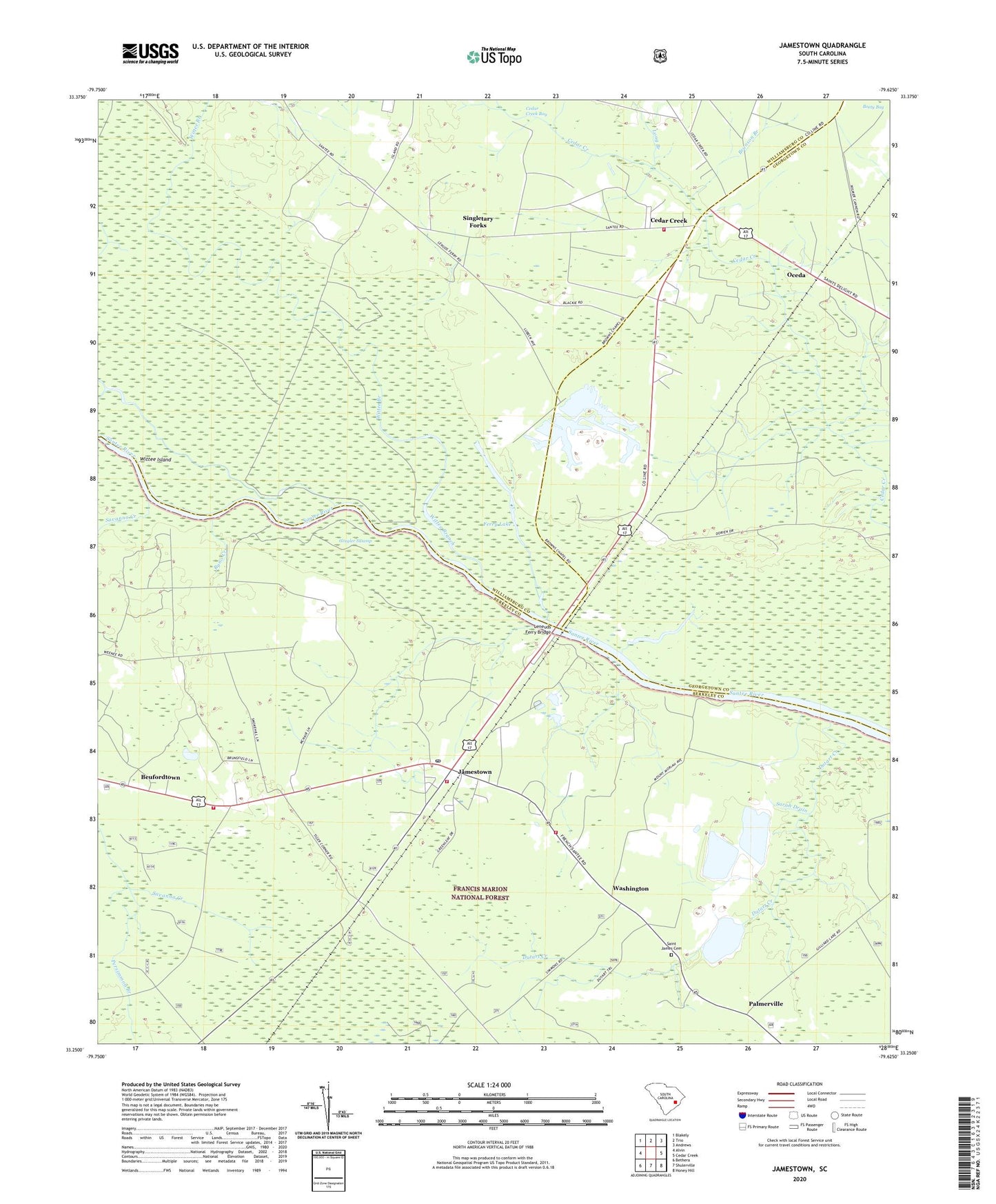 Jamestown South Carolina US Topo Map Image
